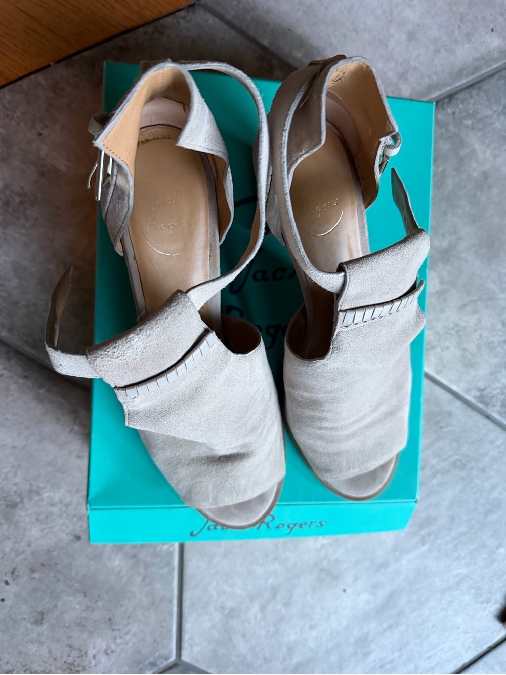 Jack Rogers Women's Suede Slingback Heels in Taupe
